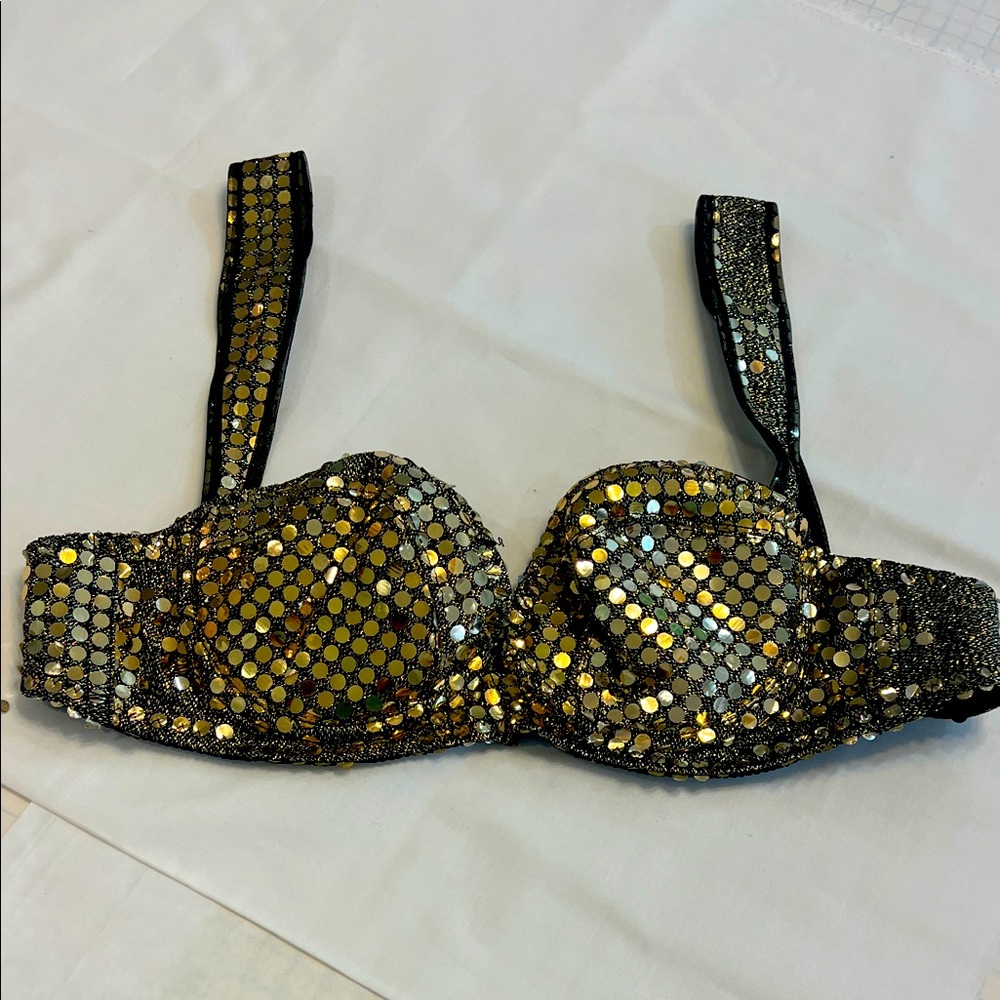 Frederick's of Hollywood Black and Gold Sequin Bra